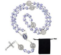 SUNNYCLUE Sports Rosary Baseball Rosary Set Crucifix Cross Charms Antique Silver Tibetan Style Alloy Metal Rosaries Crosses Pendants Acrylic Sport Ball Beads Baseballs Necklace for Men Women Gifts