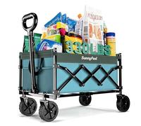 SunnyFeel 110L Heavy Duty Collapsible Outdoor Utility Wagon Cart 330LB Capacity Adjustable Handlebar,Foldable Beach Wheels Stable Oxford Fabric for Shopping Garden Camping (Blue 28 * 18 * 36 Inch)