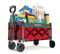 SunnyFeel Heavy Duty Collapsible Outdoor Utility Wagon Cart 330LB Capacity Adjustable Handlebar,Foldable Beach Wheels Stable Durable Oxford Fabric for Shopping Garden Camping (Red 28 * 18 * 36 Inch)