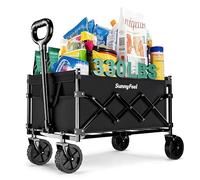 SunnyFeel Heavy Duty Collapsible Outdoor Utility Wagon Cart 330LB Capacity Adjustable Handlebar,Foldable Beach Wheels Stable Durable Oxford Fabric for Shopping Garden Camping (Black 28*18*36 Inch)