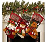 Sunnyglade 3PCS 18" Christmas Stocking Classic Large Stockings Santa, Snowman, Reindeer Xmas Character for Family Holiday Christmas Party Decorations