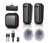 Sunnymark Mini Wireless Lavalier Microphone for iPhone/Android/Laptop, Plug & Play mini Mic with USB C Receiver and Lightning Adapter, Noise Reduction Clip on Wireless Microphone for TikTok, YouTube