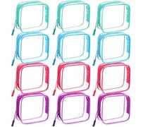 Sunnymove 12 Pcs Clear Cosmetic Makeup Bags with Zipper Tsa Approved Toiletry Bag for Travel Transparent PVC Waterproof Carry Pouches with Zipper Organizer Case for Men and Women, Vivid Color