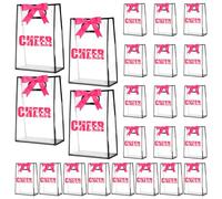 Sunnymove 24 Pcs Cheer Clear Plastic Gift Bags with Die Cut Handles Cheerleading Team Reusable Clear Makeup Bag with Ribbon Cheer Party Accessories Gift for Cheerleader Team Women