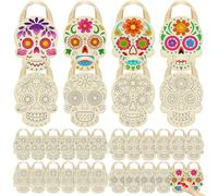 Sunnymove 24 Pcs Day of the Dead Color Your Own Goodie Bag Dia De Los Muertos Coloring Non Woven Sugar Skull Tote Treat Bags for Day of the Dead Party Decorations Mexican Party Favors Halloween Decor