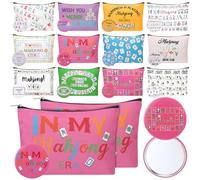 Sunnymove 24 Pcs Employee Appreciation Gifts Inspirational Christmas Gifts Canvas Makeup Bags Compact Mirrors Bulk for Team Employee Coworker Housekeeping Appreciation Thank You Present, multicolor