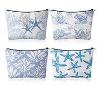 Sunnymove 4 Pcs Ocean Themed Gifts for Women Beach Cosmetic Bags Seashell Starfish Coral Conch Travel Adventures Beach Coastle Survival Kit Girls Trip Gifts Favors Sea Lovers Summer Vacation Presents