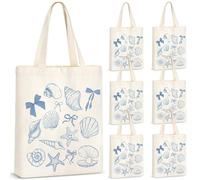 Sunnymove 6 Pcs Blue Bow Starfish and Seashell Bags Coastal Party Summer Beach Bags Bridesmaid Tote for Last Toast on the Coast Bachelorette Summer Birthday Bridal Shower Favor