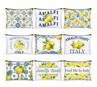 Sunnymove 9 Pcs Amalfi Coast Cosmetic Bag Italy Lemons Canvas Makeup Bags Romantic Lemon Themed Travel Pouch Souvenir Gift for Women Girls Bachelorette Friend Birthday
