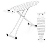 SUNNYNEST 110x30cm Folding Ironing Board with 6 Adjustable Heights (66-77cm) - Lightweight Design, Cotton Cover & Non-Slip Feet (White Square Pattern)