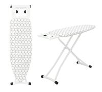 SUNNYNEST 110x32cm Folding Ironing Board with 6 Adjustable Heights (66-77cm) - Lightweight Design, Cotton Cover & Non-Slip Feet (White Square Pattern)