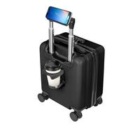 SUNNYNEST 14 Inch Cabin Suitcase Built in Lock Lightweight Carry On with Cup Holderfor Checked Trip ABS+PC Lightweight Hard Shell Luggage with 360°Rubber Spinner Wheels YKK Zipper (Black)