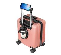 SUNNYNEST 14 Inch Cabin Suitcase Built in Lock Lightweight Carry On with Cup Holderfor Checked Trip ABS+PC Lightweight Hard Shell Luggage with 360°Rubber Spinner Wheels YKK Zipper (Pink)