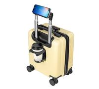 SUNNYNEST 14 Inch Cabin Suitcase Built in Lock Lightweight Carry On with Cup Holderfor Checked Trip ABS+PC Lightweight Hard Shell Luggage with 360°Rubber Spinner Wheels YKK Zipper (Yellow)