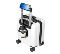 SUNNYNEST 14 Inch Cabin Suitcase Built in Lock Lightweight Carry On with Cup Holderfor Checked Trip ABS+PC Lightweight Hard Shell Luggage with 360°Rubber Spinner Wheels YKK Zipper (White)