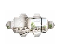 SUNNYNEST 14 Pcs Hexagon Mirror Wall Stickers, Self Adhesive Mirror Tiles for Wall, Large Stick on Mirrors for Living Room Bedroom Hallway Bathroom TV Background Home Decor, Silver, 20 x 17 cm