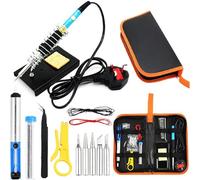 SUNNYNEST 15 Pcs Soldering Iron Kit 60W Adjustable Temperature 200-450°C On/Off Soldering Iron with 5 Soldering Head Desoldering Pump Soldering Wire Stripper Bracket Kit