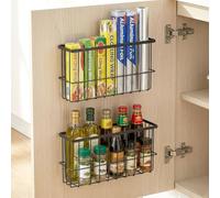 SUNNYNEST 2 Pieces Kitchen Cabinet Door Storage Box Metal Over The Cabinet Door Organizer,Self-Adhesive Storage Box, Wall Mounted Metal Storage Boxes,for Kitchen, Bathroom, Pantry (Black)