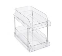 SUNNYNEST 2 Tier CD DVD Storage Rack Clear Plastic Drawer Organizer with Smooth Pull Out Drawers Versatile Desktop for Home Office Media Shelf for CDs DVDs Blu Ray Games Office Supplies 26x30x16cm