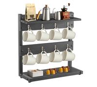 SUNNYNEST 2-Tier Mug Tree with Storage Base, 8-Hook Coffee Mug Holder Stand for Kitchen Counter (Black with partitions)