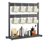 SUNNYNEST 2-Tier Mug Tree with Storage Base, 8-Hook Coffee Mug Holder Stand for Kitchen Counter (Black Without Shelves)
