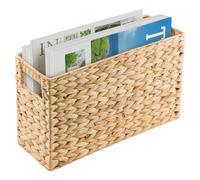 SUNNYNEST 2PCS Magazine Rack Hand-Woven Natural Narrow Water Hyacinth Holder Wicker Basket, Woven Storage Basket, Folder Organizer Bin for Living Room Home Office,Desk,39 x 14 x 24.7 cm (2)
