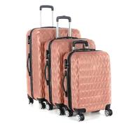 SUNNYNEST 3-Piece Lightweight ABS Luggage Set, Hard Shell Suitcases with 4 Spinner Wheels & Secure Lock - Red & Gold Travel Trolley Cases for Business, Holidays & Family Trips