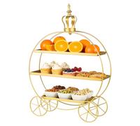 SUNNYNEST 3-Tier Iron Dessert Display Cart with Wheels Round Metal Cake Stand for Cakes, Pastries Buffets Portable Tiered Serving Tray for Parties Christmas Wedding or Home (Gold)