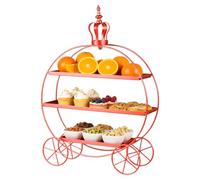 SUNNYNEST 3-Tier Iron Dessert Display Cart with Wheels Round Metal Cake Stand for Cakes, Pastries Buffets Portable Tiered Serving Tray for Parties Christmas Wedding or Home (Red)