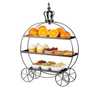 SUNNYNEST 3-Tier Iron Dessert Display Cart with Wheels Round Metal Cake Stand for Cakes, Pastries Buffets Portable Tiered Serving Tray for Parties Christmas Wedding or Home (Black)