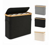 SUNNYNEST 30L Toilet Paper Storage Basket with Lid, Slim Toilet Roll Holder with Bamboo Frame, Foldable Bathroom Storage Bin for 9-12 Rolls, Space-Saving Organizer (Black with Handle)