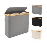 SUNNYNEST 30L Toilet Paper Storage Basket with Lid, Slim Toilet Roll Holder with Bamboo Frame, Foldable Bathroom Storage Bin for 9-12 Rolls, Space-Saving Organizer(Gray with Handle)