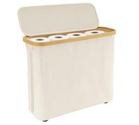 SUNNYNEST 30L Toilet Paper Storage Basket with Lid, Slim Toilet Roll Holder with Bamboo Frame, Foldable Bathroom Storage Bin for 9-12 Rolls, Space-Saving Organizer for Small Bathrooms, White (White)