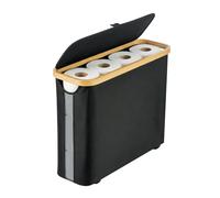 SUNNYNEST 30L Toilet Paper Storage Basket with Lid, Slim Toilet Roll Holder with Bamboo Frame, Foldable Bathroom Storage Bin for 9-12 Rolls, Space-Saving Organizer for Small Bathrooms (Black A)