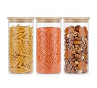 SUNNYNEST 3pcs Large Glass Storage Jars with Airtight Lids -2100ml Clear Pantry Organizer Containers for Spaghetti, Pasta, Cereal, Flour, Rice & Dry Food, Kitchen Countertop Canisters (1400ml 3PCS)