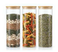 SUNNYNEST 3pcs Large Glass Storage Jars with Airtight Lids -2100ml Clear Pantry Organizer Containers for Spaghetti, Pasta, Cereal, Flour, Rice & Dry Food, Kitchen Countertop Canisters (1900ml 3PCS)