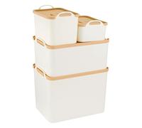 SUNNYNEST 4-Pack Plastic Storage Boxes with Lids & Handles 6L/9L/18L/27L Stackable Organizer Bins for Closet Bedroom Multi-Purpose Storage Containers for Clothes Toys Makeup & Office Supplies