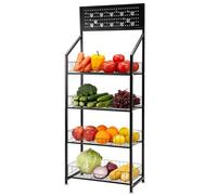 SUNNYNEST 4-Tier Black Metal Snack Display Rack Candy Display Organizer with Hooks and Wheels Freestanding Store Display for Supermarket Home Office