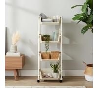 SUNNYNEST 4-Tier Storage Trolley Cart, Rolling Storage Rack, Slide-out Utility Cart Mobile Storage on Wheels, Shelving Organizer for Kitchen, Bathroom, And Study Room,Bedroom (Beige)