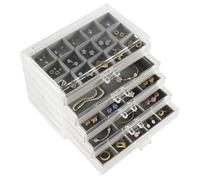 SUNNYNEST 5-Drawer Acrylic Jewellery Organizer - Adjustable Earring & Ring Storage Box, Clear Cosmetic & Necklace Keeper