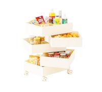SUNNYNEST 5 Tier Rotating Mobile Storage Trolley On Wheels Modern Snack Kitchen Trolley Movable Side Table with Slide Out Drawers with Wheels for Living Room, Bedroom, and Office Organization (White)