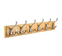 SUNNYNEST 59cm Wall-Mounted Coat Rack - 6 Matt-Nickel Triple Coat Hooks for Wall on Stylish Wooden Bamboo Base for Living Room, Bathroom, Kitchen, for Towel, Hat, Key, Closet, Bag