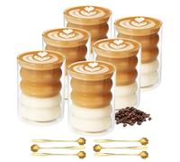 SUNNYNEST 6-Pack Double Walled Glass Coffee Mugs 330ml (11oz) Double Wall Insulated Glass Coffee Mugs with 6 Spoons for Hot Cold Drinks Dishwasher Safe Tea Cappuccino Latte Mugs for Home Cafe Office
