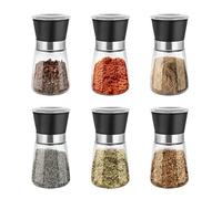 SUNNYNEST 6 Pack Salt and Pepper Grinder Set, 180ml Plastic lid Adjustable Coarseness Coarse & Fine Salt Shakers, Premium Ceramic Glass Body Salt and Pepper Mills