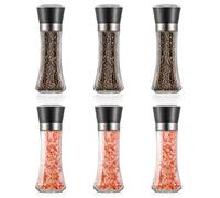 SUNNYNEST 6 Pack Salt and Pepper Grinder Set, 200ml Plastic lid Adjustable Coarseness Coarse & Fine Salt Shakers, Premium Ceramic Glass Body Salt and Pepper Mills