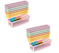 SUNNYNEST 6pcs classroom pencil basket 25.5x7.5x6cm Stationery Storage Baskets Plastic Pen Holders in 6 Colours Coloured Classroom Organiser Basket for Teachers, Students, Homeschool (12 PCS)