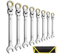 SUNNYNEST 8PCS Flex Head Ratcheting Spanner Set 8-19mm Metric, 72-Tooth Combination Ratchet Wrench Set, Chrome Vanadium Steel Nickel Plated with Storage Pouch, Professional Tool for Car, Bicycle & Mec