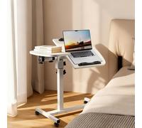 SUNNYNEST Adjustable Overbed Table with Wheels Small Standing Desk Split Top Tilting Bedside Bed Table with Tray Rolling Laptop Computer Standing Desk Cart Height 60-80cm