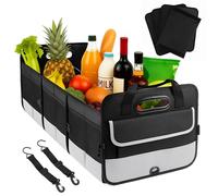 SUNNYNEST Car Boot Oganiser Universal Big Capacity Car Storage Box,with Divided Compartments,Fixed Big Trunk Organizer with Handles & Adjustable Straps, for SUV, Sedan, Truck (Black)