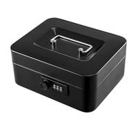 SUNNYNEST Cash Box Lockable Metal Money Box Portable Removable Lid Coin Box 25 * 19.5 * 9CM Secure Safe for Home Office and Small Valuables (Black)